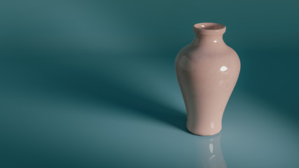 One marble yellow glossy vase on the blue background with reflection.