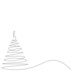 Christmas tree line drawing, vector illustration