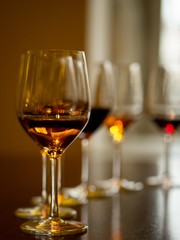 Port wine tasting in the old city center of Porto, Portugal. Tourist attraction.