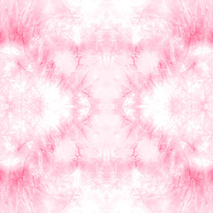 Seamless Rose Geometrical Retro Watercolor Print. Ornamental Salmon Tie Dye Wash. Repeated Blush Artistic Dirty Painting. Endless Coral Vintage Paint Spots. Vintage Tie Dye Effect. © Kate Si