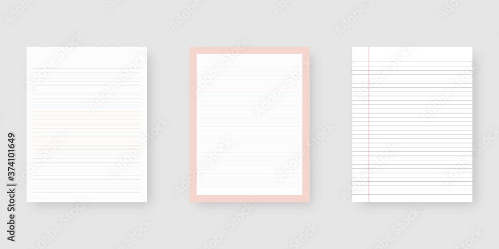 Poster notebook paper set. sheet of lined paper template. mockup isolated. template design. realistic vecto