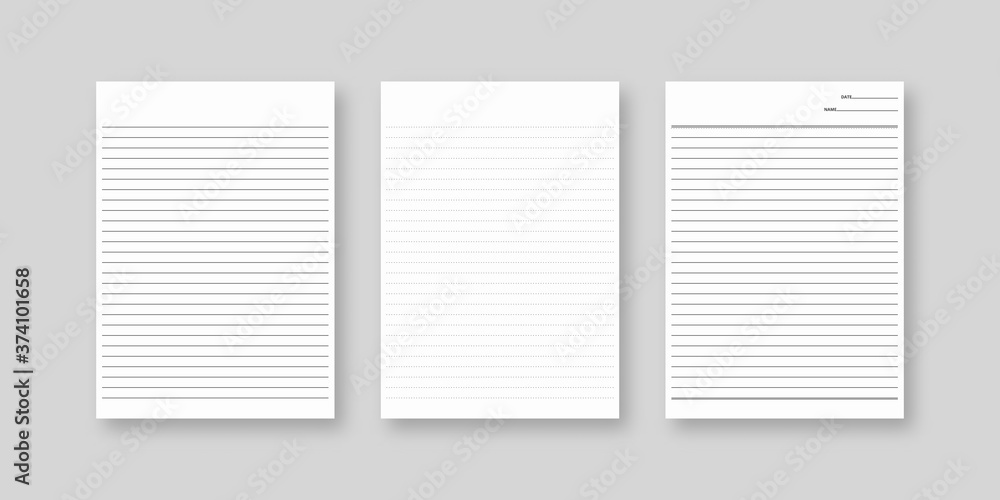 Poster notebook paper set. sheet of lined paper template. mockup isolated. template design. realistic vecto