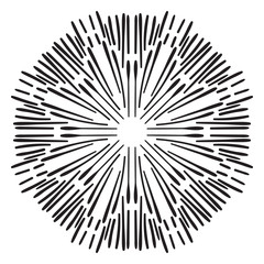 Obraz premium Ornamental round dotted starburst isolated on white background. Black halftone mandala. Geometric circle element. Vector illustration.