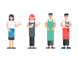 Fototapeta premium Set of waitress character. Restaurant staff characters in flat style. Vector illustration.
