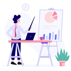 
Executive vector illustration design, avatar holding stick with data chart

