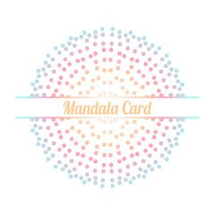 Naklejka premium Colorful gradient dotted half of flower greeting card. Invitation template with halftone ornamental Mandala. Lotus floral postcard, poster, flyer. Vector illustration.