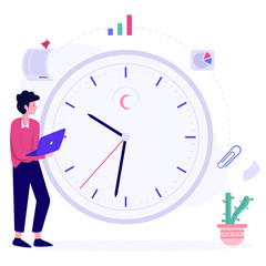 
Male avatar with clock showing setting deadline vector 
