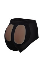 Detailed shot of black plain briefs with silicone pads for butt lifting. The underwear for figure shaping is isolated on the white background.