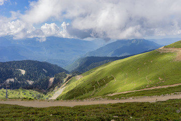 Naklejka premium Mountain hill path road panoramic landscape