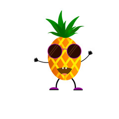 A pineapple. Fruit with character and emotions. Icon or logo. Vector illustration. The isolated object on a white background.