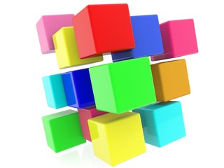 Fototapeta premium Colorful toy blocks scattered on a white background