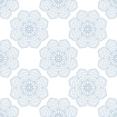 Abstract seamless pattern with mandala flower. Polka dot mosaic, tile. Floral background. Vector illustration.
