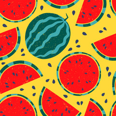 Vector seamless pattern with bright colorful healthy watermelon.