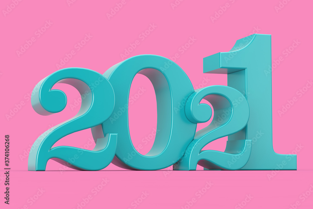Aufkleber 2021 new year blue sign in duotone style in duotone style. 3d rendering