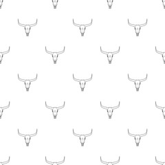 Longhorn skull seamless pattern white background. Bull skull head with horns pattern vector illustration. Texas animal symbol.