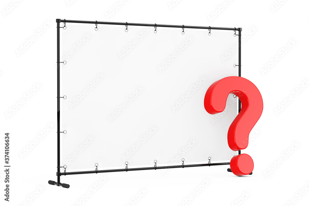 Poster blank flag banner with red question mark. 3d rendering