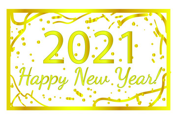 2021 Happy New Year vector illustration, new year banner in gold and white colors with confetti