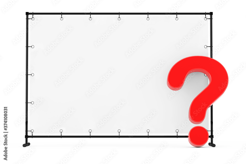 Poster blank flag banner with red question mark. 3d rendering