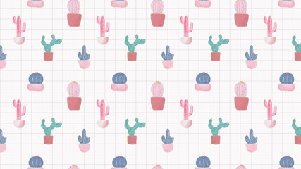 Watercolor cactus illustration pattern background