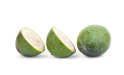 Tropical fruit feijoa (Acca sellowiana) isolated on white background