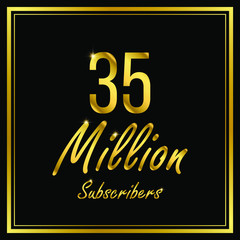 Thirty five or 35 Million followers or subscribers achievement symbol design, vector illustration.