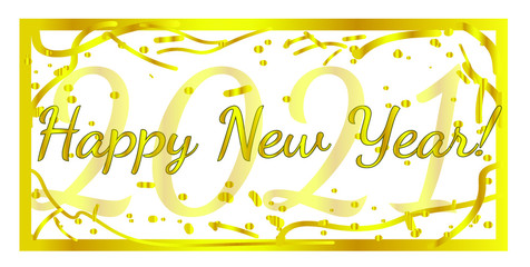 2021 Happy New Year vector illustration, new year banner in white and gold colors