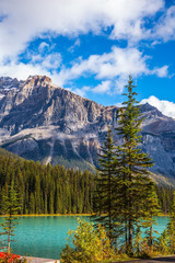 Picturesque lake with emerald water