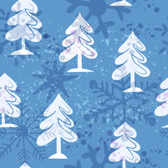 Obraz premium Seamless pattern with white Christmas trees on a blue background