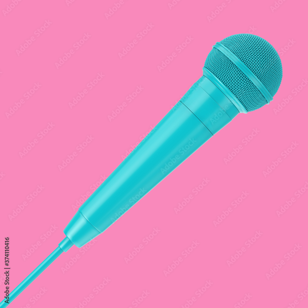 Poster modern blue microphone in duotone style. 3d rendering