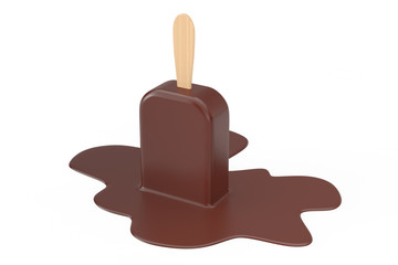 Delicious Chocolate Flavor Stick Ice Cream Melting. 3d Rendering