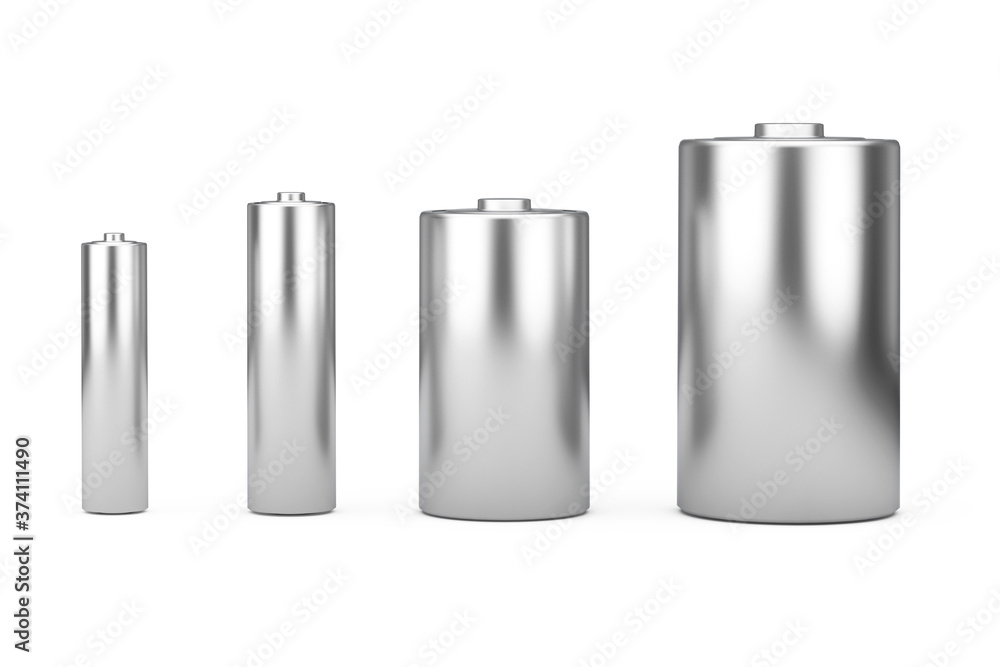 Poster alkaline batteriy icon set with diffrent aaa, aa, c, d size and free space for your design. 3d rende