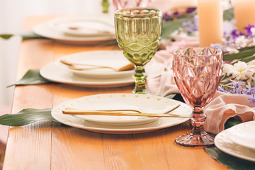 Beautiful table setting in restaurant