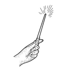 Magic wand in hand sketch raster illustration