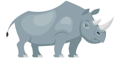 Standing rhinoceros three quarter view. African animal in cartoon style.