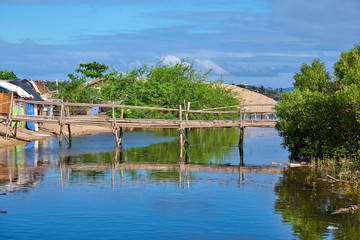 Panay, Philippines - Jan 23, 2020: The slums are made of bamboo. Impoverished areas of the Philippines.