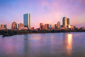 Fototapeta premium View of the Boston skyline from across the Charles River at dusk.