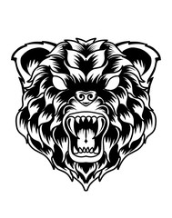 Angry bear head symetric style-vector illustration art.