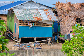 Panay, Philippines - Jan 23, 2020: The slums are made of bamboo. Impoverished areas of the...