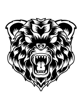 Angry bear head symetric style-vector illustration art.