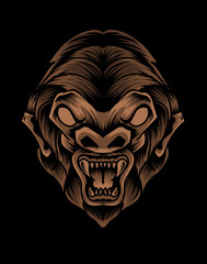 Illustration vector monkey head on black background.