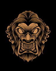 Fototapeta premium Illustration vector monkey head on black background.