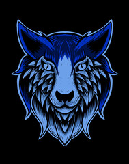 Isolated wolf head hand drawn on black background-vector illustration art.