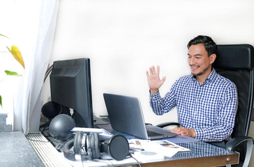 A man working from home at a desk