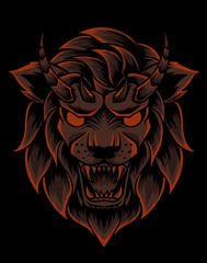 Fototapeta premium Illustration vector lion head angry face on black background.