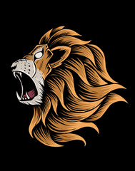Illustration vector lion head angry face on black background.