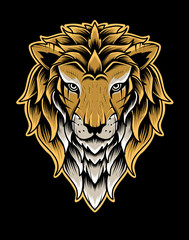 Obraz premium Isolated Lion head vector hand drawn on black background-vector illustration design.