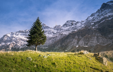 Fototapeta premium Beautiful nature landscape mountain Include Light shines and rock against sky in Appenzell Alps Urnasch Switzerland
