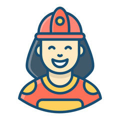 Female firefighter icon, flat design vector of lady firwarden