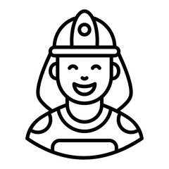 Female firefighter icon, line design vector of lady firwarden