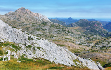 Views of Region of Babia, Province of Leon on the way to Calabazosa peak from Torrestio village, Spain